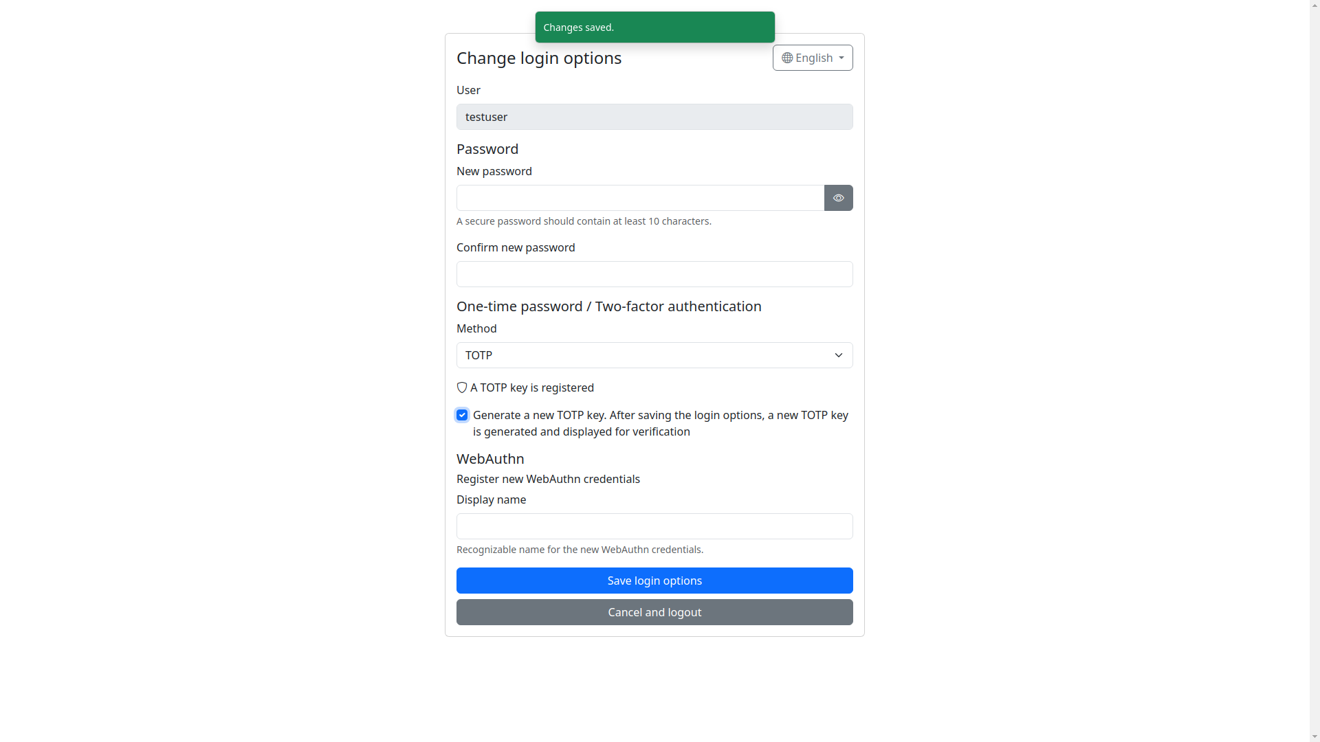 Login Edit User OTP TOTP Change