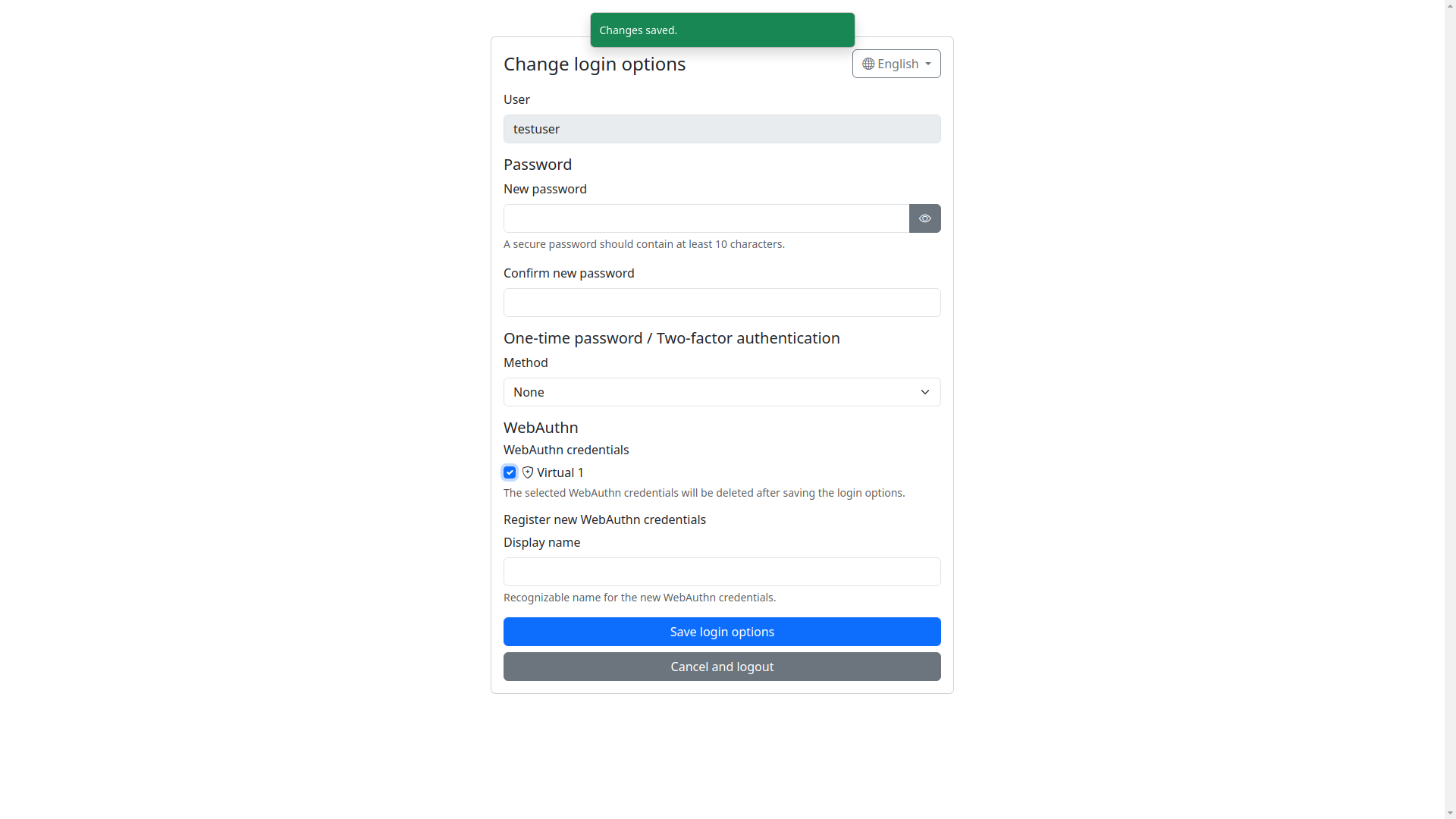 Login Edit User WebAuthn Remove