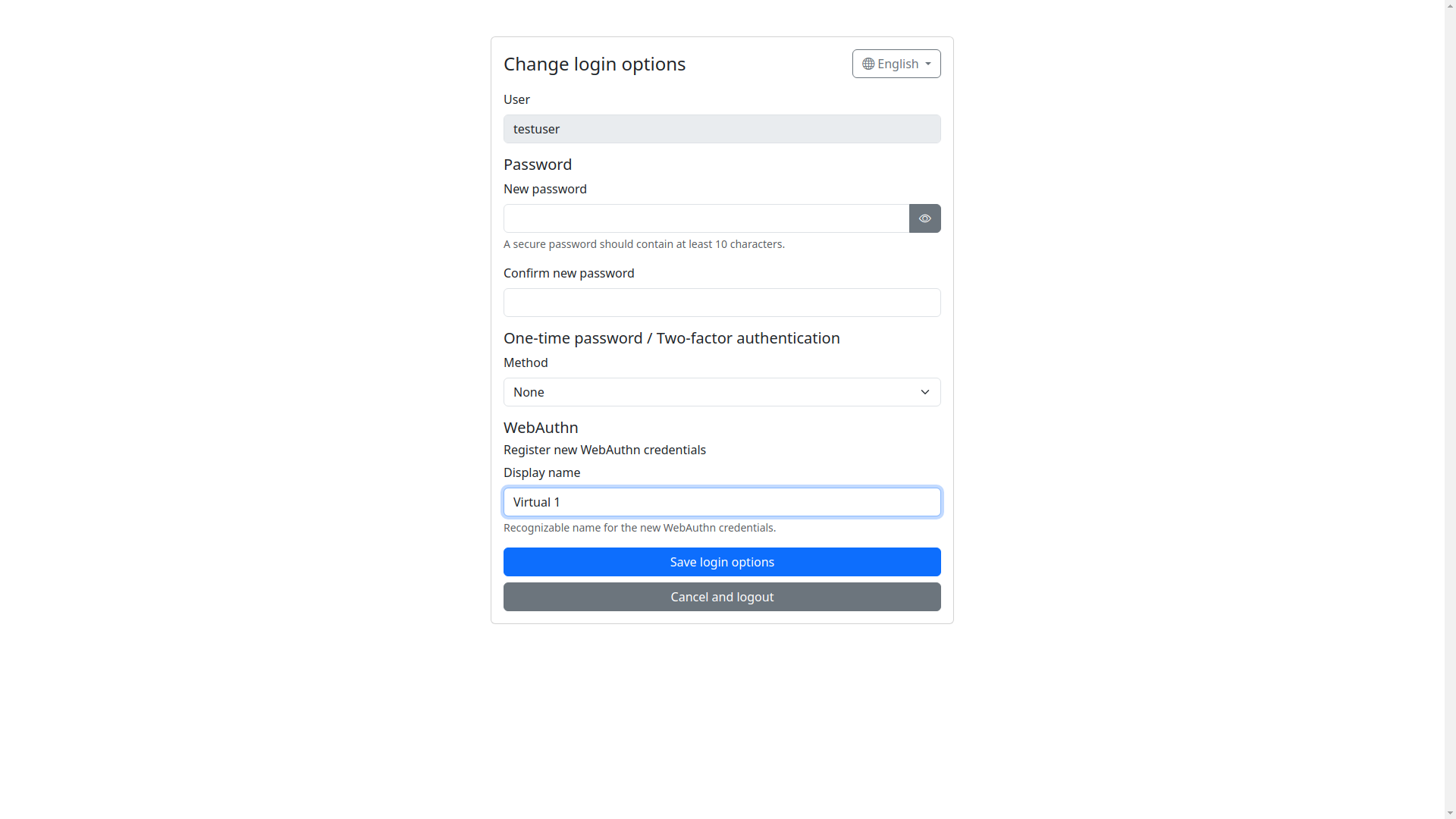 Login Edit User WebAuthn